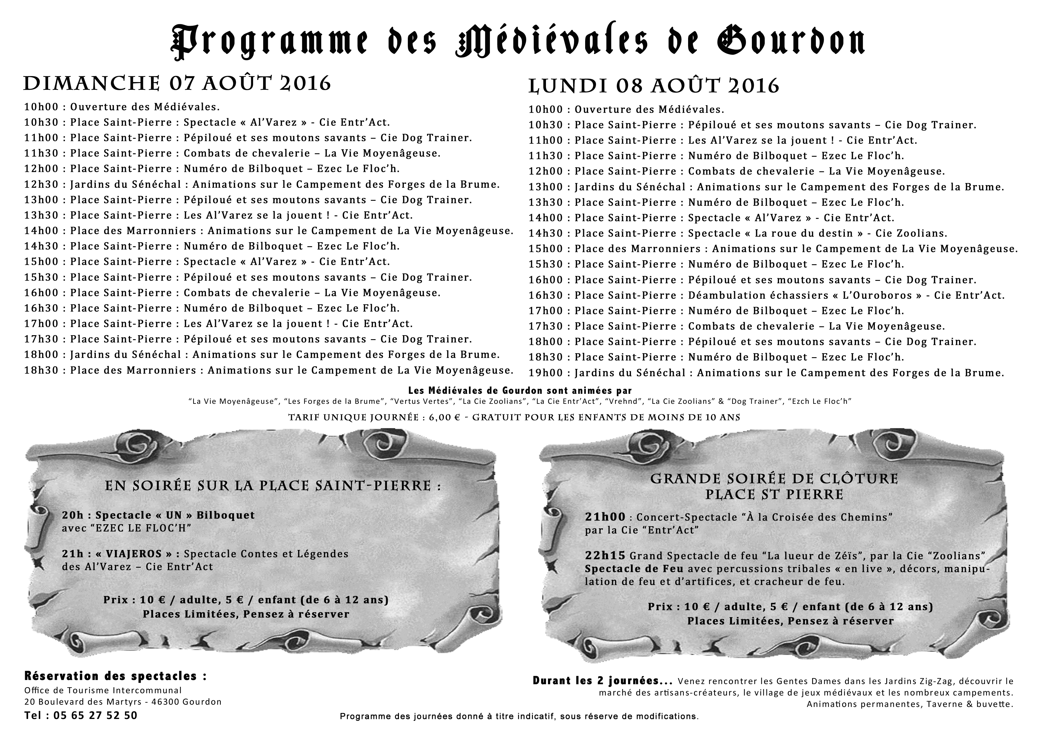 Programme des Médiévales de Gourdon 2016